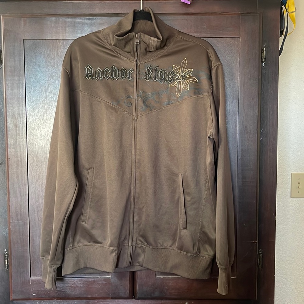 Men  Anchor Blue brown zip up sweater size L